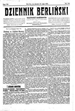 Dziennik Berliński vom 23.05.1916