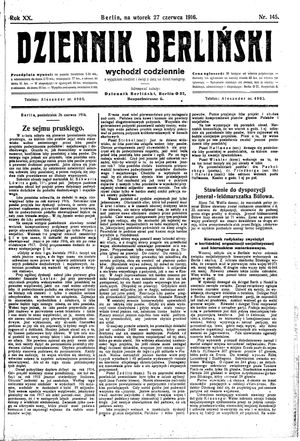 Dziennik Berliński vom 27.06.1916