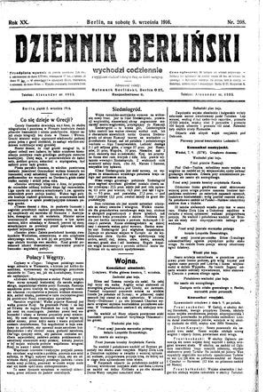 Dziennik Berliński vom 09.09.1916
