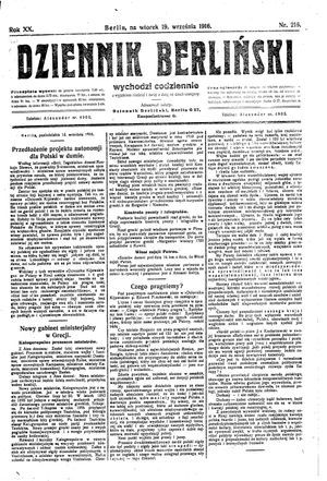 Dziennik Berliński on Sep 19, 1916