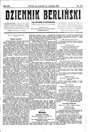 Dziennik Berliński on Sep 21, 1916