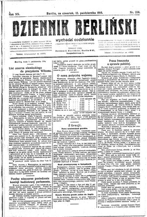 Dziennik Berliński vom 12.10.1916