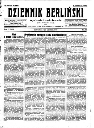Dziennik Berliński vom 03.04.1930