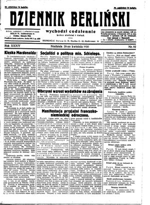 Dziennik Berliński vom 20.04.1930