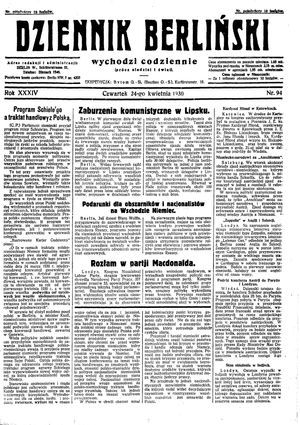 Dziennik Berliński on Apr 24, 1930