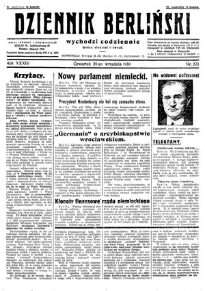 Dziennik Berliński on Sep 25, 1930