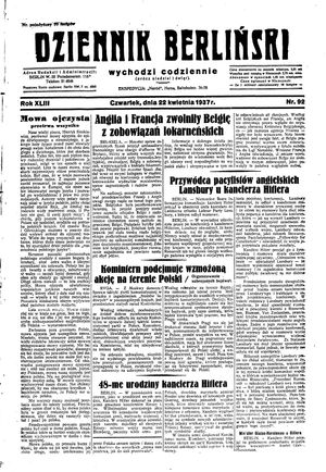 Dziennik Berliński vom 22.04.1937