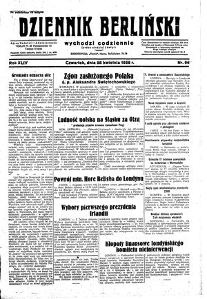 Dziennik Berliński vom 28.04.1938