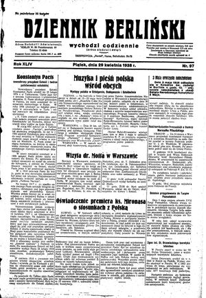 Dziennik Berliński vom 29.04.1938