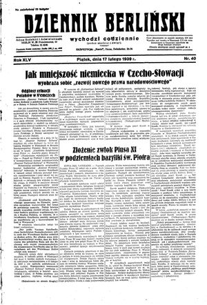 Dziennik Berliński vom 17.02.1939