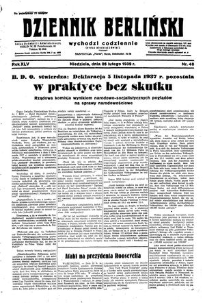 Dziennik Berliński vom 26.02.1939