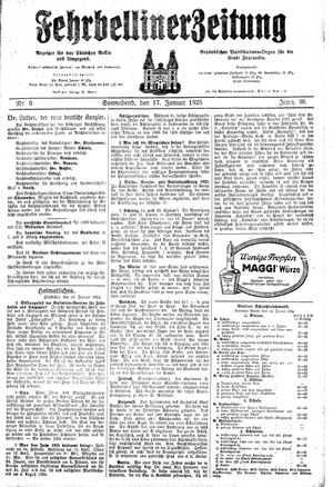 Fehrbelliner Zeitung vom 17.01.1925