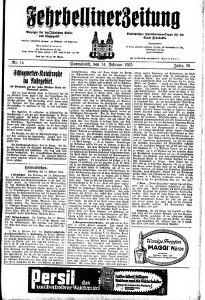 Fehrbelliner Zeitung vom 14.02.1925