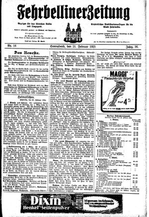 Fehrbelliner Zeitung vom 21.02.1925