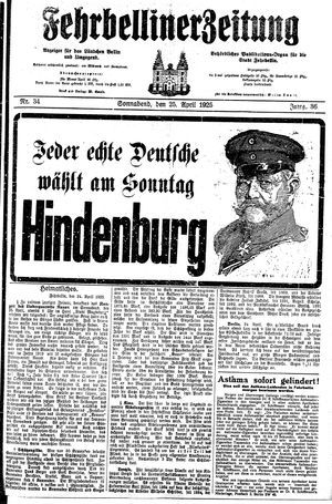 Fehrbelliner Zeitung on Apr 25, 1925