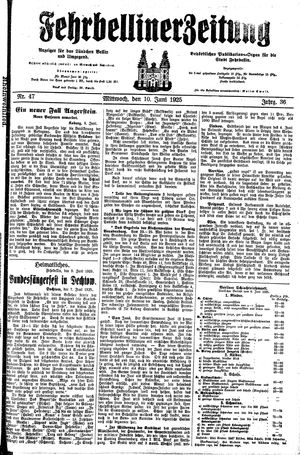 Fehrbelliner Zeitung vom 10.06.1925
