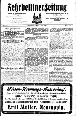 Fehrbelliner Zeitung vom 04.07.1925