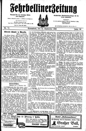 Fehrbelliner Zeitung vom 12.09.1925