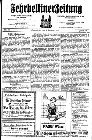 Fehrbelliner Zeitung on Oct 3, 1925
