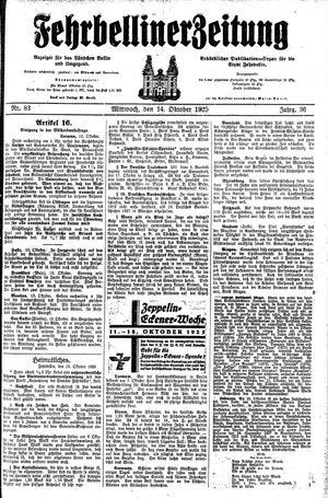 Fehrbelliner Zeitung vom 14.10.1925