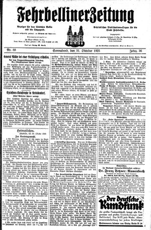 Fehrbelliner Zeitung vom 31.10.1925