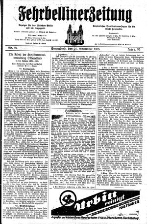 Fehrbelliner Zeitung on Nov 21, 1925