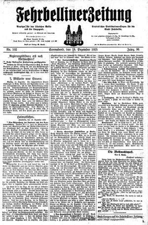 Fehrbelliner Zeitung vom 19.12.1925