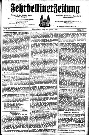 Fehrbelliner Zeitung vom 12.06.1926