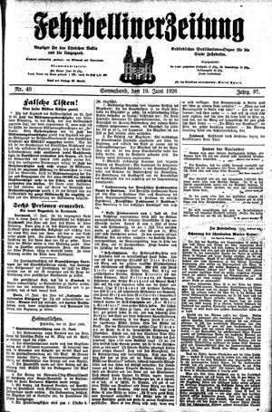 Fehrbelliner Zeitung vom 19.06.1926