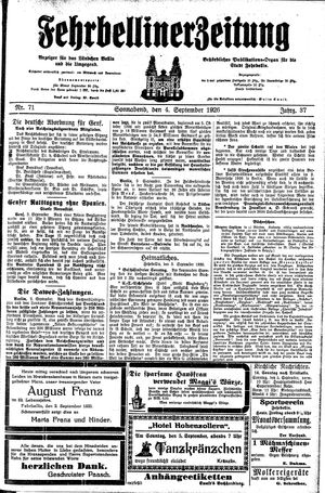 Fehrbelliner Zeitung vom 04.09.1926