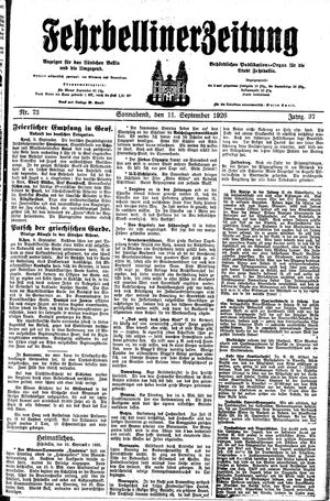 Fehrbelliner Zeitung vom 11.09.1926