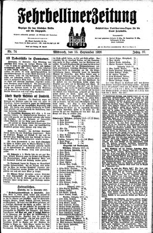 Fehrbelliner Zeitung vom 15.09.1926