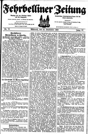Fehrbelliner Zeitung vom 22.09.1926