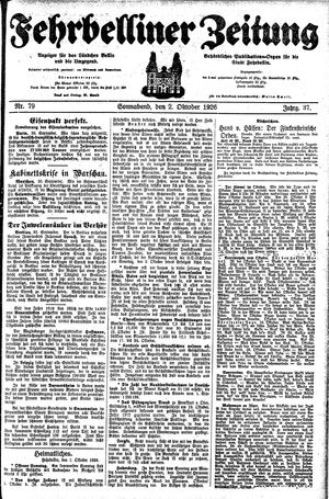 Fehrbelliner Zeitung vom 02.10.1926