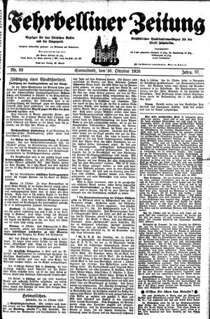 Fehrbelliner Zeitung vom 16.10.1926