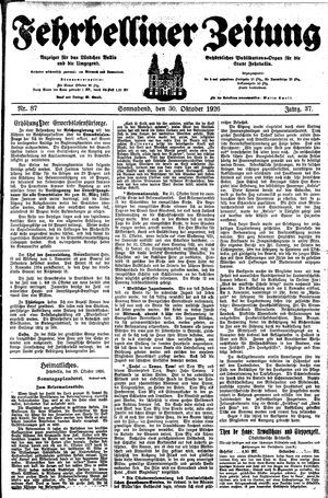 Fehrbelliner Zeitung vom 30.10.1926