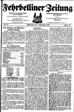 Fehrbelliner Zeitung vom 03.11.1926