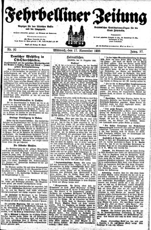 Fehrbelliner Zeitung vom 17.11.1926