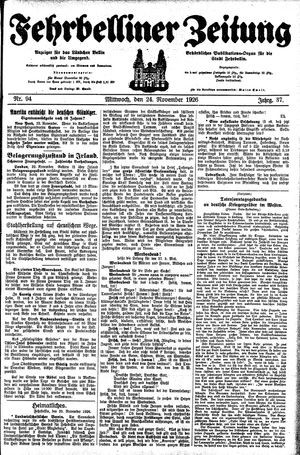 Fehrbelliner Zeitung vom 24.11.1926
