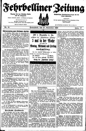 Fehrbelliner Zeitung vom 27.11.1926