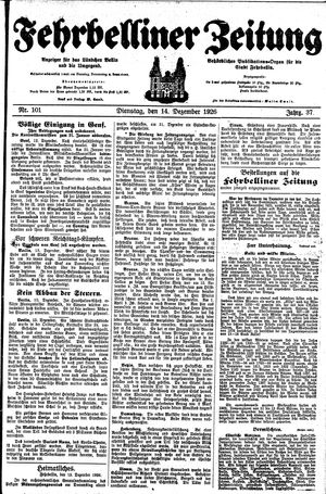 Fehrbelliner Zeitung vom 14.12.1926