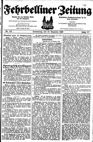 Fehrbelliner Zeitung vom 16.12.1926