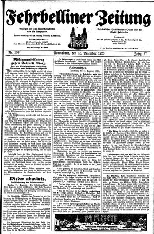 Fehrbelliner Zeitung vom 18.12.1926