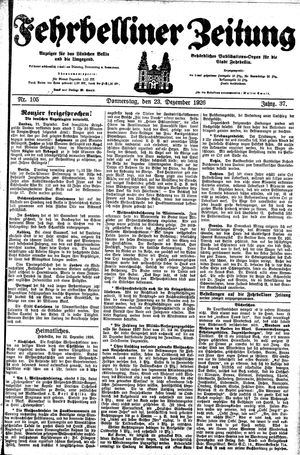Fehrbelliner Zeitung vom 23.12.1926