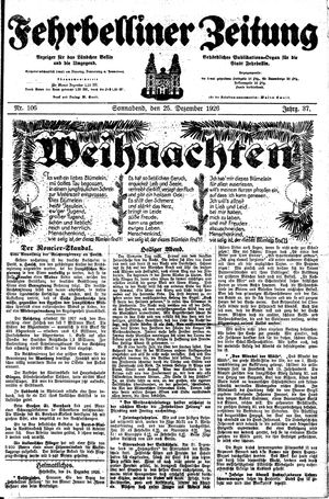 Fehrbelliner Zeitung vom 25.12.1926