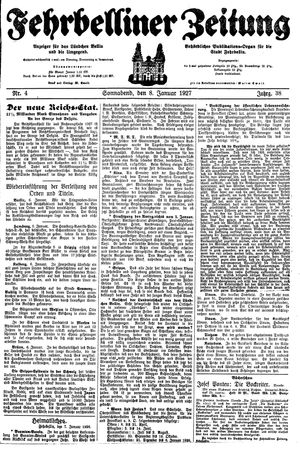 Fehrbelliner Zeitung vom 08.01.1927