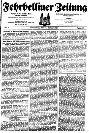 Fehrbelliner Zeitung vom 13.01.1927