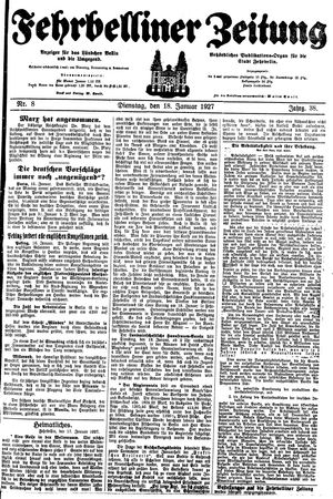 Fehrbelliner Zeitung vom 18.01.1927