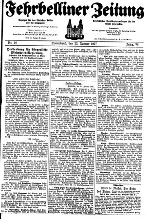 Fehrbelliner Zeitung vom 22.01.1927