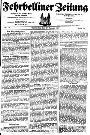 Fehrbelliner Zeitung vom 27.01.1927